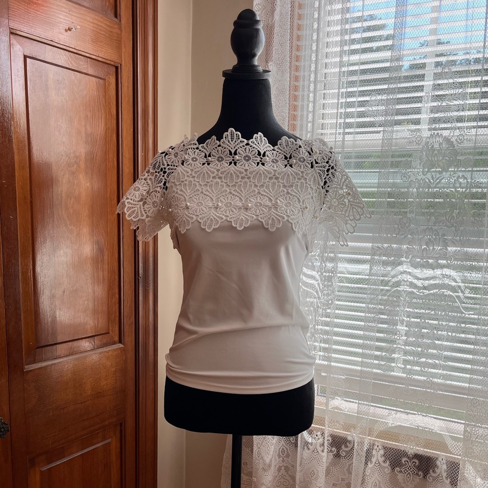 Beaded Lace White Top